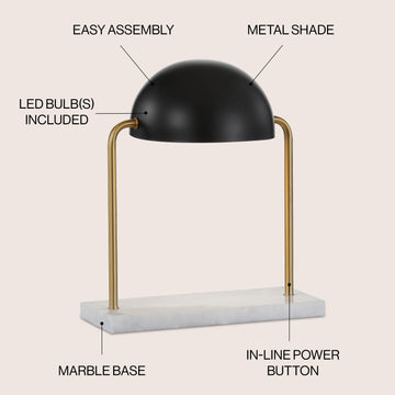 Porter 13.5" Art Deco Dome Lamp with Marble Base - JONATHAN Y